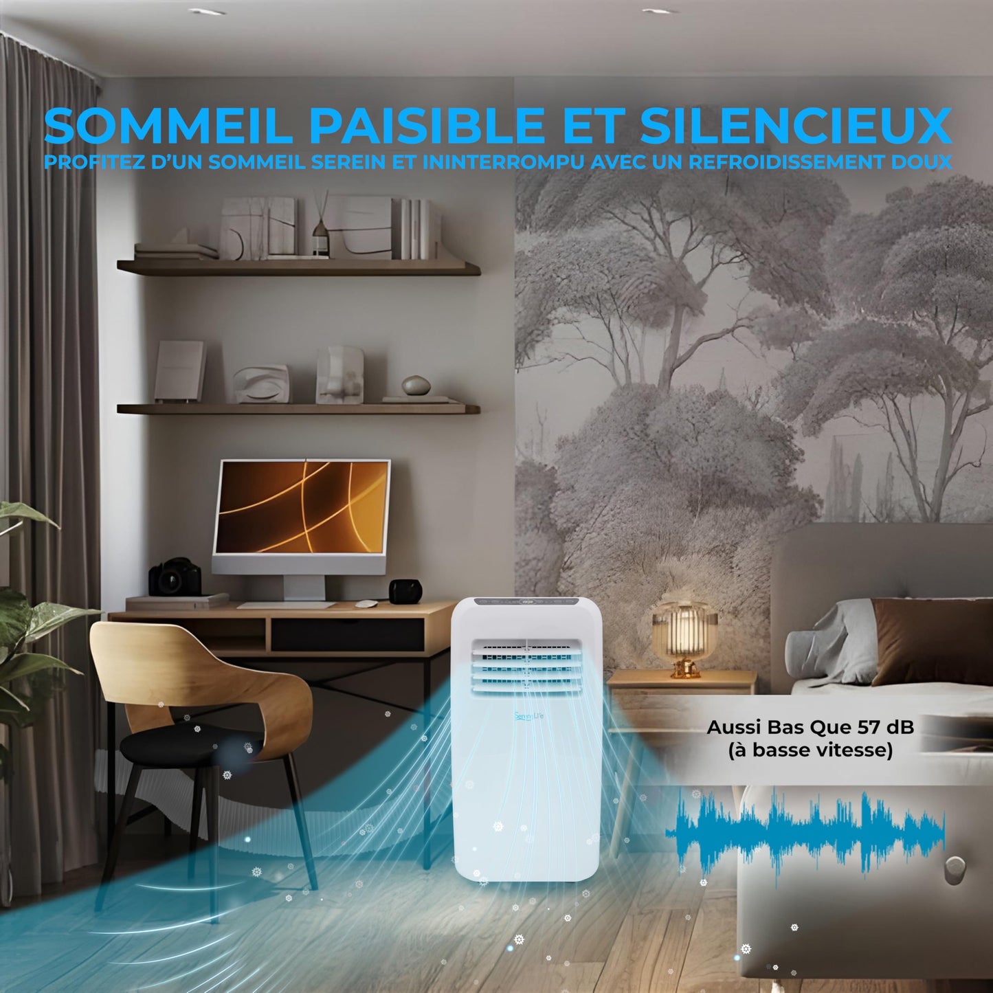 SereneLife Climatiseur Mobile Silencieux,7K BTU, Climatiseur Portable 3-en-1 avec Fonction Déshumidificateur Intégrée, Mode Ventilateur, Télécommande, Kit d'Évacuation Complet pour Fenêtre,Blanc