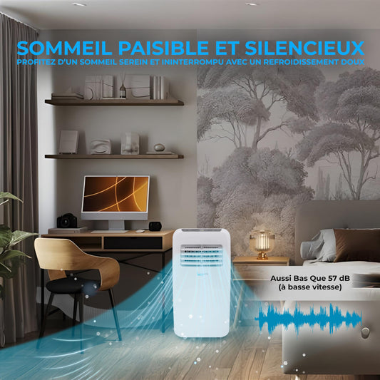SereneLife Climatiseur Mobile Silencieux,7K BTU, Climatiseur Portable 3-en-1 avec Fonction Déshumidificateur Intégrée, Mode Ventilateur, Télécommande, Kit d'Évacuation Complet pour Fenêtre,Blanc