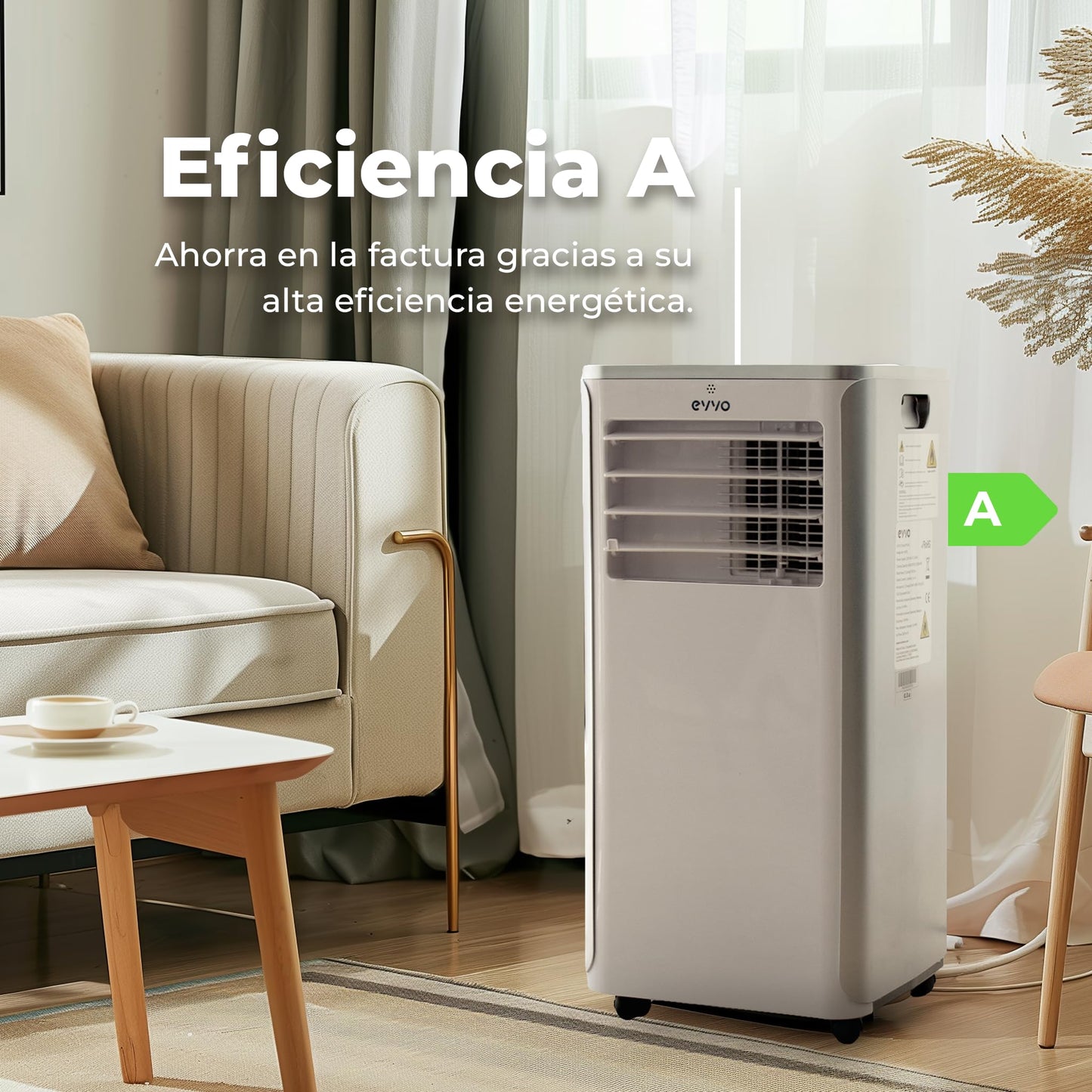 EVVO Climatiseur portable froid et chaud, classe A, 9 000 BTU, télécommande et minuterie 24h, 4 en 1, déshumidificateur, ventilation, jusqu'à 20 m² (modèle : CLIMA P9 froid et chaud)
