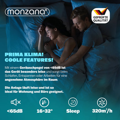 MONZANA® Climatiseur mobile MZKA2600 Tuyau d'évacuation 9000 BTU 4en1 1000W Alexa Déshumidificateur Kit volet roulant
