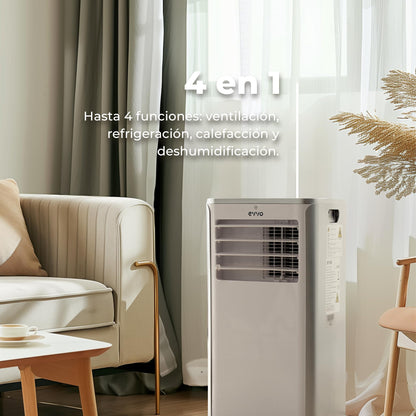 EVVO Climatiseur portable froid et chaud, classe A, 9 000 BTU, télécommande et minuterie 24h, 4 en 1, déshumidificateur, ventilation, jusqu'à 20 m² (modèle : CLIMA P9 froid et chaud)