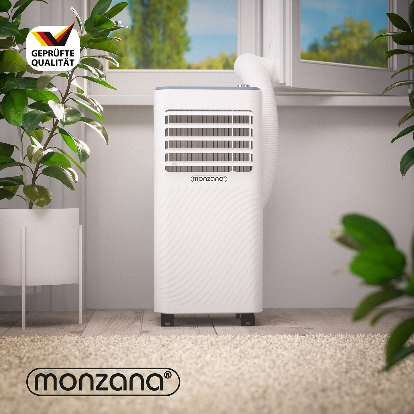 MONZANA® Climatiseur mobile MZKA2600 Tuyau d'évacuation 9000 BTU 4en1 1000W Alexa Déshumidificateur Kit volet roulant